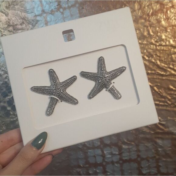 Nwt Zara Silvertone Statement Starfish Earrings - Picture 10 of 10